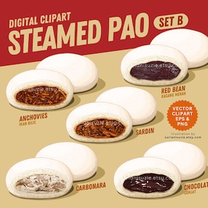 Steamed Pao PNG, EPS Vector Graphics, Ilustrasi Digital Makanan Malaysia, Singapore, Indonesian, Personal and Commercial Use