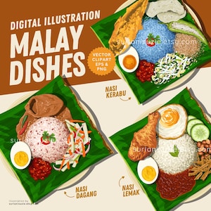 Nasi Lemak Clipart EPS, PNG, Nasi Dagang, Nasi Kerabu, Malaysia, Nasi Lemak Daun Pisang, Digital Vector Hand Drawn, Small Commercial Use