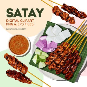 Satay Clipart, Ilustrasi Sate Digital Makanan Malaysia, Singapore and Indonesian, PNG, EPS Vector Graphics, Commercial Use
