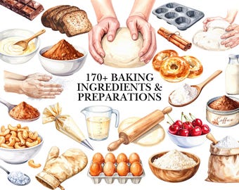 Baking Ingredients & Preparation, PNG Elements, Kitchen Illustration Set