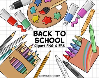 Back to School Clipart – Kids Stationery, Hand-Drawn Graphics for Commercial Use