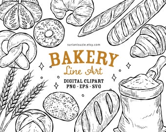 Bakery Line Art Clipart: Hand-Drawn Bread Graphics (PNG, SVG, EPS)