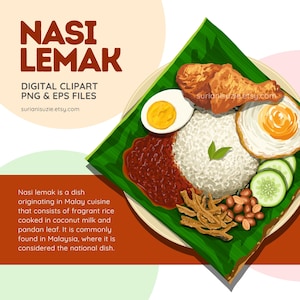 Nasi Lemak Clipart, Ilustrasi Digital Makanan Malaysia and Singapore PNG, EPS Vector Graphics, Commercial Use