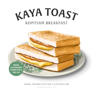 Kopitiam Kaya Toast Breakfast Ilustrasi Digital Makanan Malaysia, Singapore and Indonesian, PNG, EPS Vector Graphics, Commercial Use
