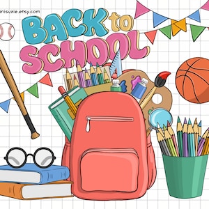 Back to School Clipart – Kids Stationery, Hand-Drawn Graphics for Commercial Use