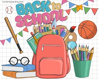 Back to School Clipart – Kids Stationery, Hand-Drawn Graphics for Commercial Use