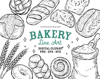 Bakery Line Art Clipart: Hand-Drawn Bread Graphics (PNG, SVG, EPS)