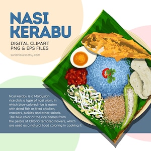 Nasi Kerabu Clipart, Ilustrasi Digital Makanan Malaysia, Singapore and Indonesian, PNG, EPS Vector Graphics, Commercial Use