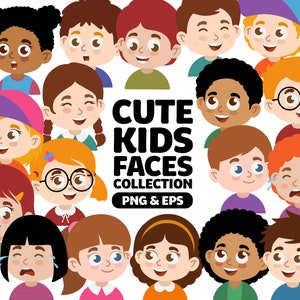 Cute Kids Faces Collection Digital Clipart PNG and EPS, Clip Art, Hand Drawn Sticker Graphics, Instant Download, Commercial Use