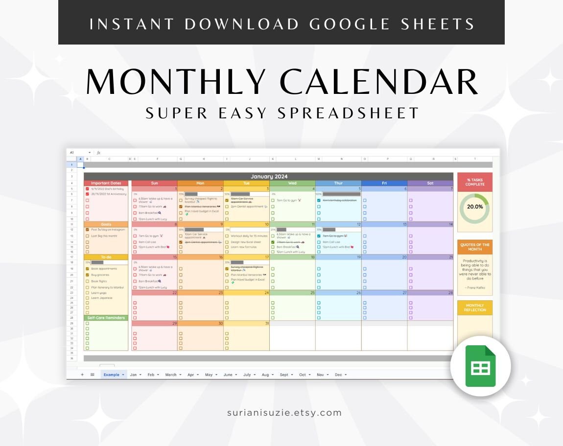 2025 Calendar Google Sheets, Excel Template, Spreadsheet Monthly Calendar, Task Digital Planner, Editable Calendar, To-do List, Personal Use - Etsy 2025-calendar-google-sheets-excel-template-spreadsheet-monthly-calendar-task-digital-planner-editable-calendar-to-do-list-personal-use-etsy