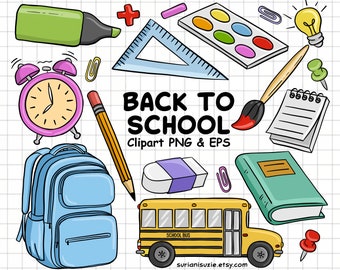 Back to School Clipart – Kids Stationery, Hand-Drawn Graphics for Commercial Use