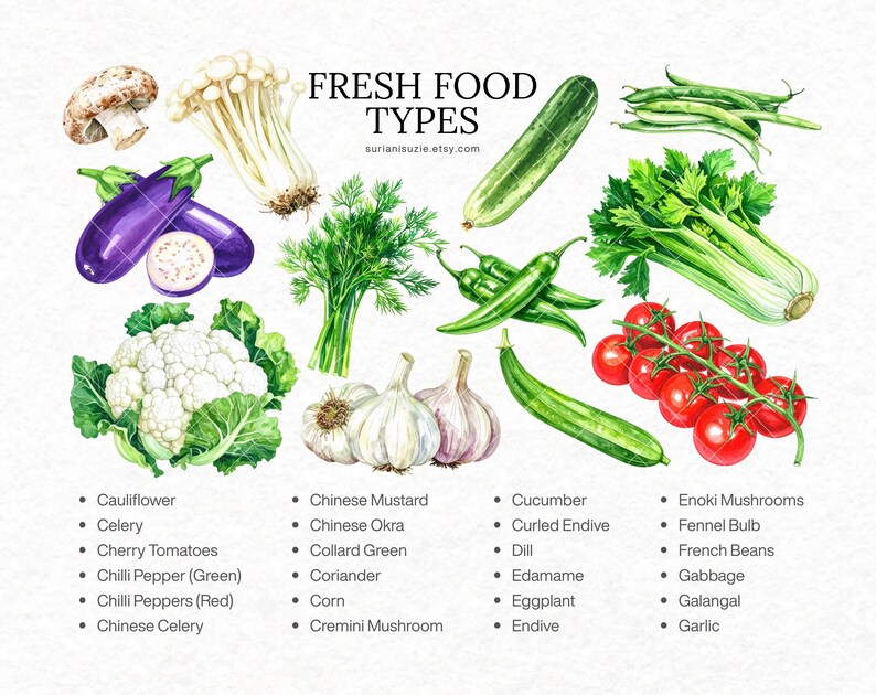 Fresh Food Clipart Set, PNG Elements, Kitchen Illustration, Cooking ...