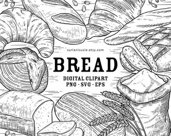 Bread Line Art Clipart: Bakery Vector Graphics (PNG, SVG, EPS)