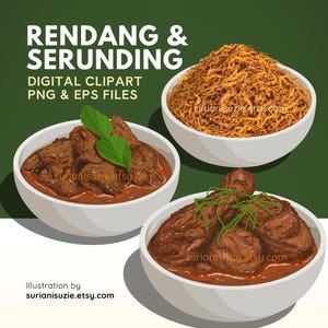 Rendang and Serunding Food Clipart, Ilustrasi Digital Makanan Malaysia, Singapore, Indonesian, PNG, EPS Vector Graphics, Commercial Use