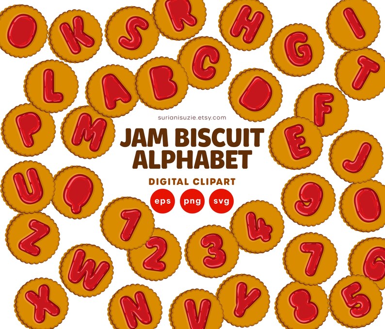 Biscuit Alphabet Clipart: Food-themed Graphics (PNG, SVG, EPS) - Etsy