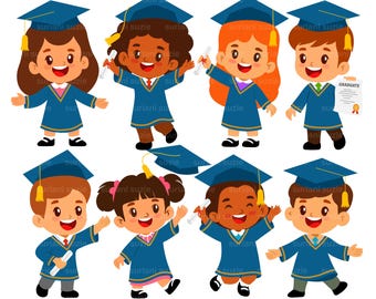 Clipart kinderen afstuderen: jongen en meisje (eps, png)