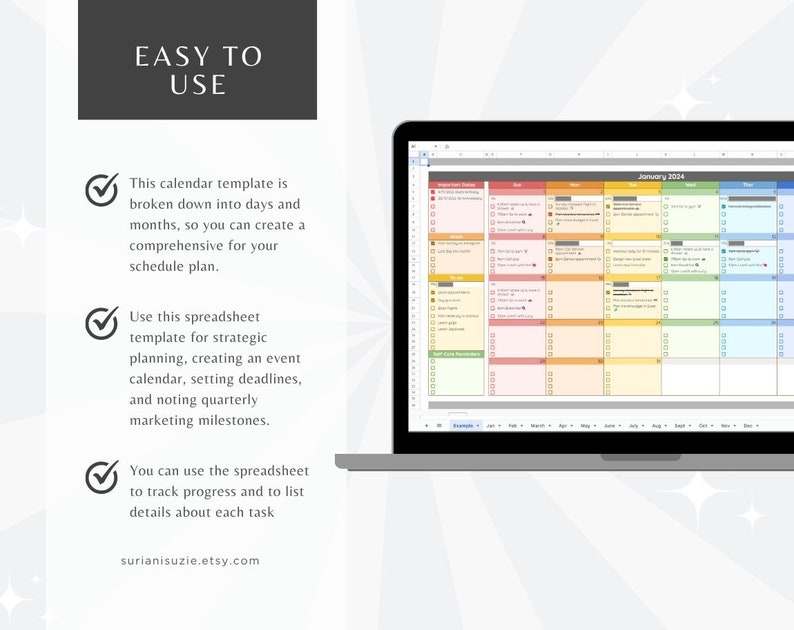2025 Calendar Google Sheets, Excel Template, Spreadsheet Monthly ...