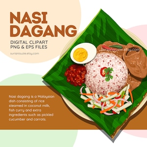 Nasi Dagang Clipart, EPS and PNG, Malaysia, Nasi Dagang Daun Pisang Illustration, Digital Vector Drawing, Small Commercial Use