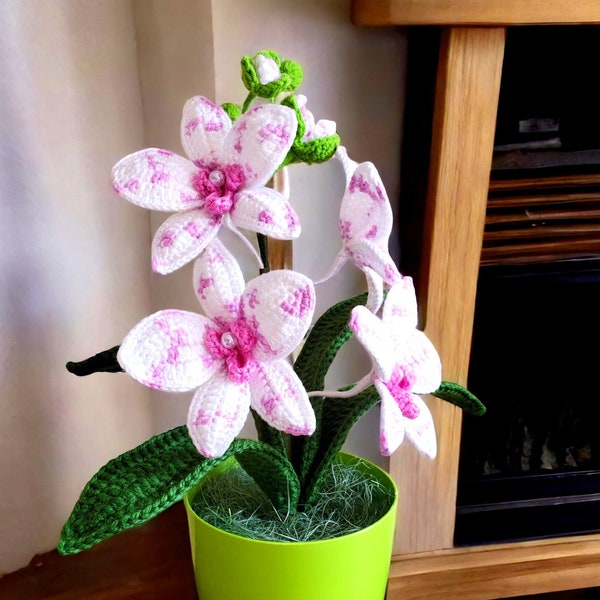 Gehaakte Orchidee Plant Handgemaakt Gehaakte Orchidee Woondecoratie Orchidee Home Desk Decor Orchidee Gehaakte bloem Handgemaakte cadeau-idee voor haar