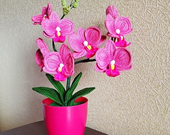Crochet Orchid Plant Handmade Crochet Orchid Home Decoration Orchid Home Desk Decor Orchid Crocheted Flower Handmade Gift Idea for Her