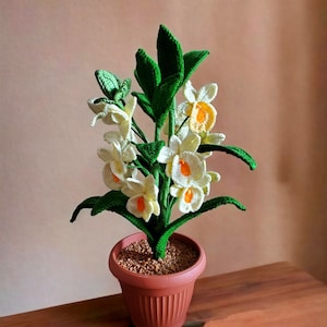 デンドロビウムのかぎ針編みの蘭の植物、手作りのかぎ針編みの蘭のホームデコレーション、蘭のホームデスクデコレーション、蘭のかぎ針編みの花、手作りのギフトアイデア