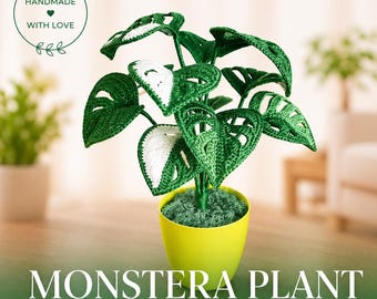 Crochet Monstera Plant, Tropical Leaf Decor, Handmade Botanical Accent,  Plant Lover Gift, Shelf Styling