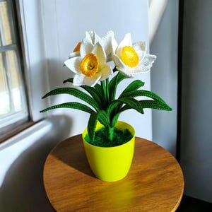 Crochet Daffodil Plant Handmade Narcissus Flower Home Decoration Room Desk Office Decor Crocheted Handmade Birthday Gift Idea for Her