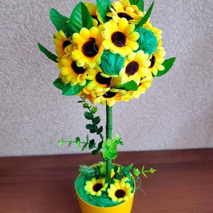 Artificial Topiary Plant, Artificial Flowers In Pot, Home Decor, Office Decor, Faux Flowers, Handmade Gift, Fake Plant, Artificial Sunflower