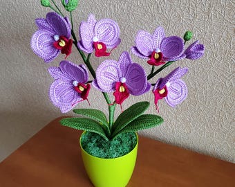 Crochet Orchid Plant Handmade Crochet Orchid Home Decoration Orchid Home Desk Decor Orchid Crocheted Flower Handmade Gift Idea for Her