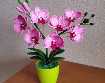 Crochet Orchid Plant Handmade Crochet Orchid Home Decoration Orchid Home Desk Decor Orchid Crocheted Flower Handmade Gift Idea for Her