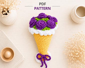 Bouquet de roses en peluche au crochet, patron PDF | Idée cadeau pour amoureux des plantes | Fleurs au crochet pour débutants | Téléchargement instantané | Guide PDF étape par étape