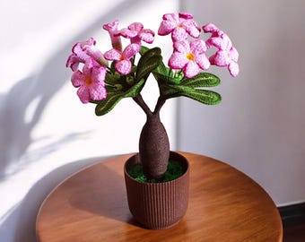 Crochet Adenium Desert Rose Tree Handmade Plant Home Decoration Desk Office Room Decor Handmade Birthday Gift Idea for Her Artificial Flower