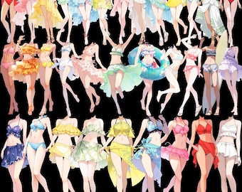 Swimsuit 50 standing illustration (Female)