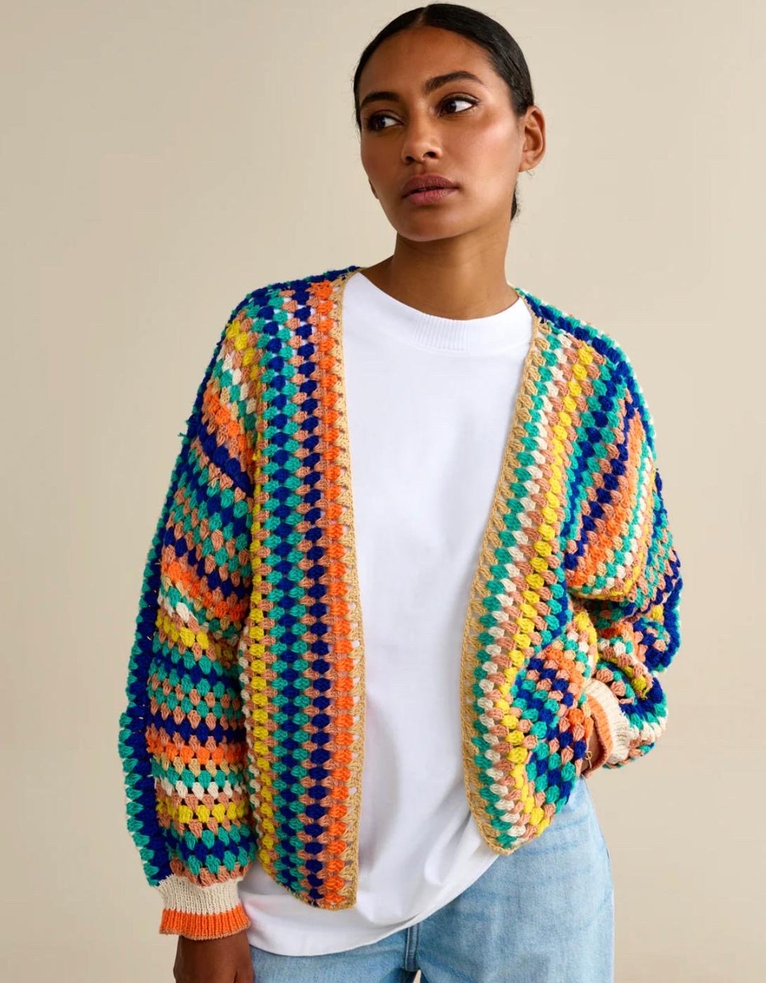 Colorful Cardigan Woman Crochet Sweater Knitted - Etsy