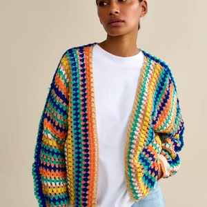 Colorful cardigan woman , crochet sweater, knitted sweater,wool sweater