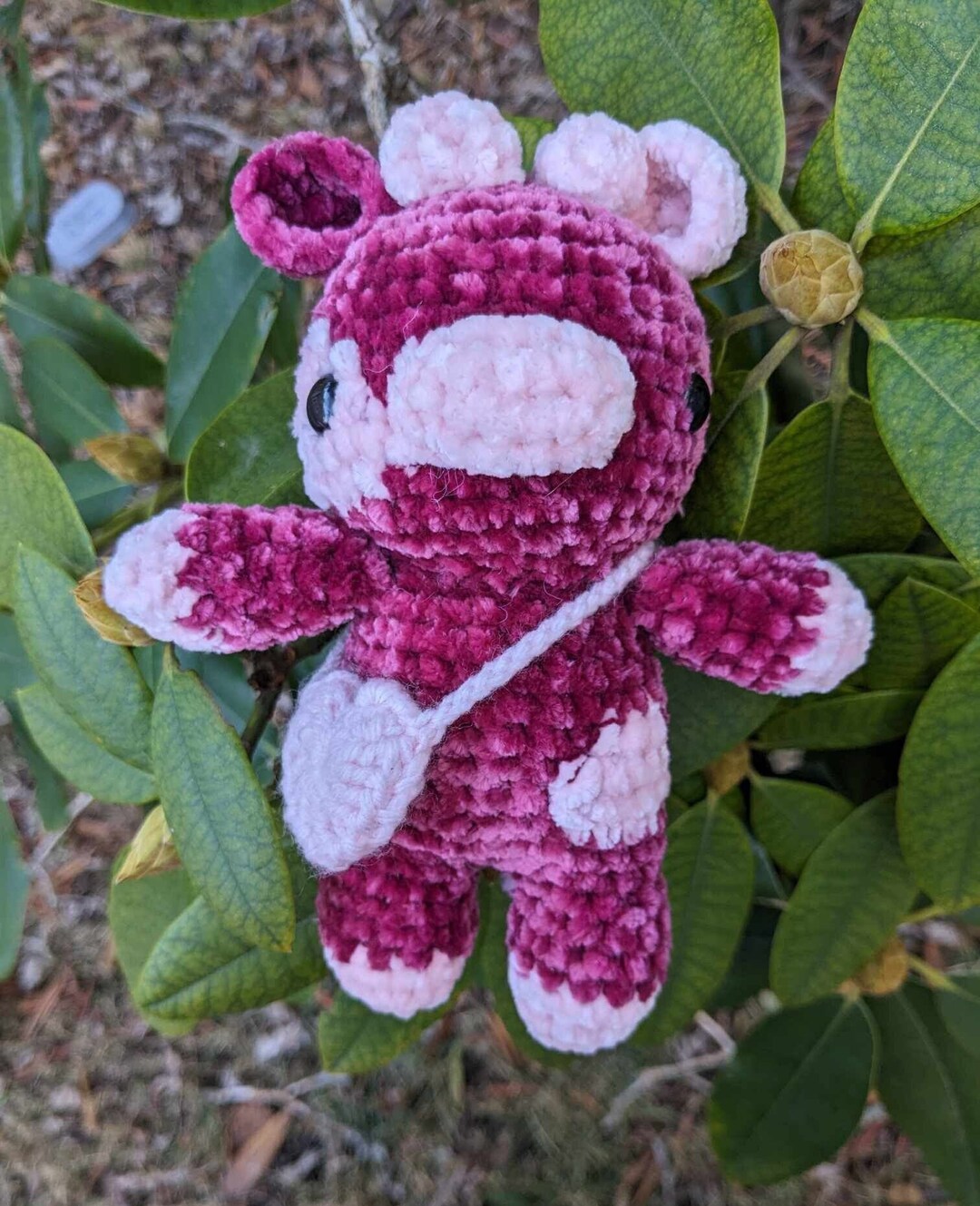 Magenta and Light Pink Plush Cow With Love Heart Bag Stuffed Animal for