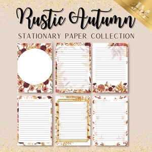 Papel estacionário de outono rústico, escrita de cartas, arquivo PDF digital, papel para impressão, lindo papel floral para letras