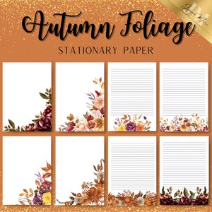 Conjunto de papel de folhagem de outono, papel para letras manuscritas, papel estacionário digital, papel estacionário imprimível