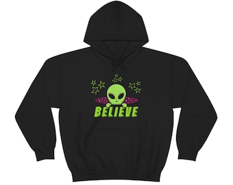 Acredite que são estrangeiros reais moletom bordado de <br> Entrega Rápida? Alienígenas Moletom UFO Moletom Com Capuz Do Espaço Exterior Bonito Alienígena Camisa Preta Com Capuz Presente Para Homens