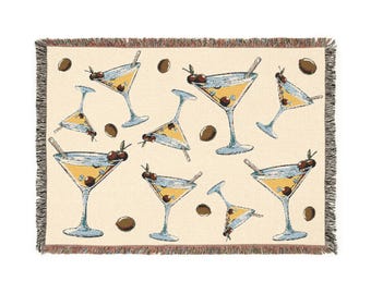 Manta tejida estilo vintage Dirty Martini / Manta Dirty Martini Regalo de Martini Regalo Dirty Martini para mujeres amantes del Dirty Martini vintage