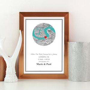 Impressions numériques personnalisées art téléchargeable premier rendez-vous carte cadeau pour petite amie cadeau pour petit ami mari et femme où nous nous sommes rencontrés carte de localisation amour