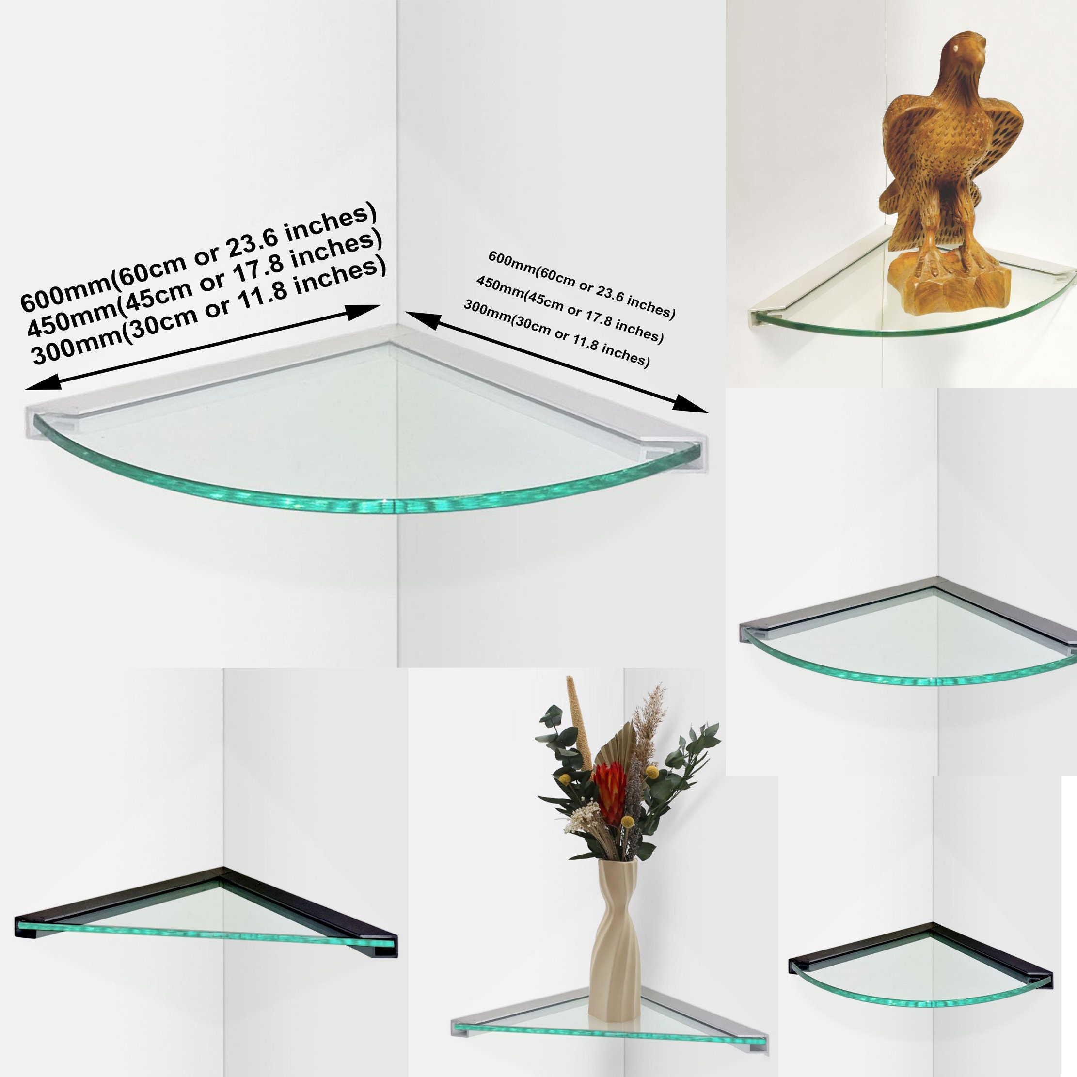 Corner Glass Shelf for Tile Shower Bathroom Glass Shelves Glass Corner ...