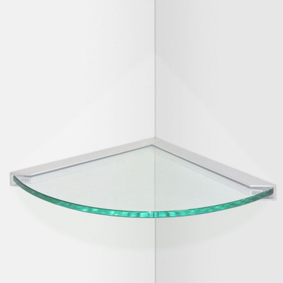 Eckregal aus gehärtetem Glas mit Aluminiumklammern
