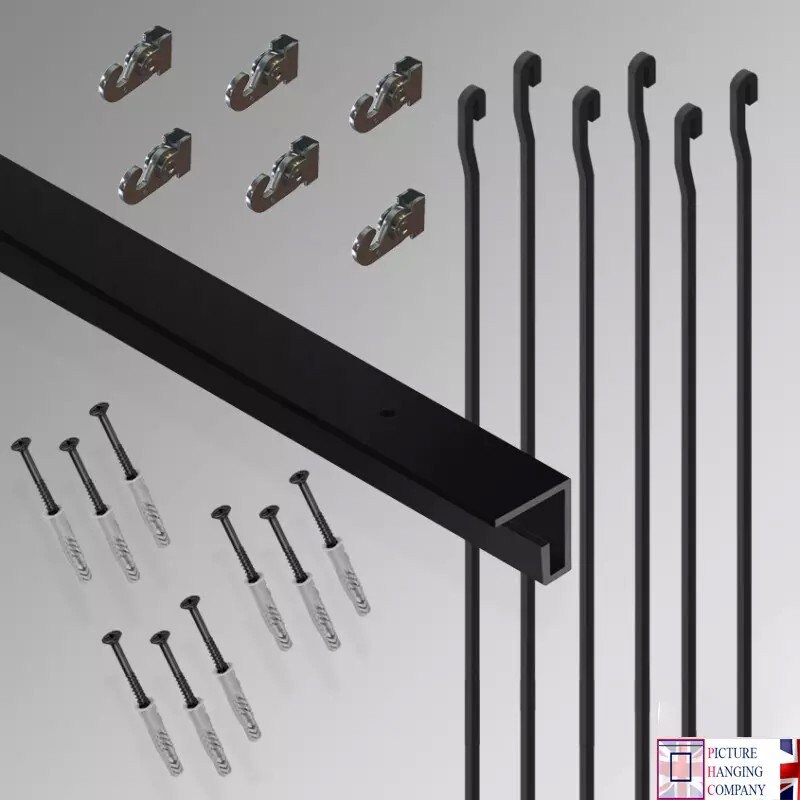 2m Picture Rail Hanging Hooks Rods Picture Rail Hanging System Art Gallery Display Kits Hanging