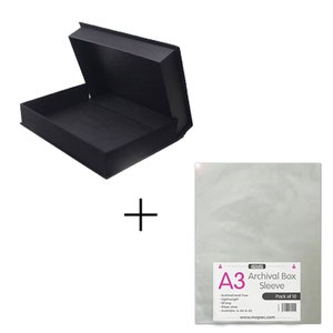 A2 Archival Box 50mm Deep Acid-Free With 10 A2 Archival Sleeves ACID FREE (A2)  Document Storage Box file box  plastic photo sleeves