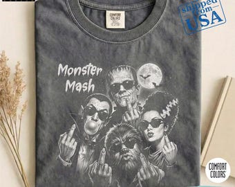 Finger Point Monster Mash Comfort Colors® Shirt: Retro Halloween Spooky Season Tee, Gildan 5000 Tee, Unisex Heavy Blend™ Crewneck Sweatshirt