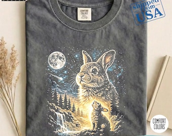 Bunny Howling to the Moon Vintage Comfort Colors® 1717 Shirt, Silly Rabbit Tee Easter Gift, 90s Full Moon Shirt, Easter Bunny Rabbit Shirt