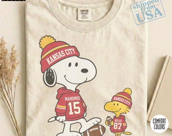 Snoopy Kansas City Football Shirt, Snoopy Woodstock Football Graphic Tee, Prescott Lamb Game Day Comfort Colors®, Unisex Sweatshirt Fan Gift