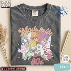 Tecknade vänner nostalgi Comfort Colors®-skjorta, tillverkad på 80-talet, vintage 80-tals Y2K-tröja, 80-tals party-regnbågströja, födelsedagspresent till henne