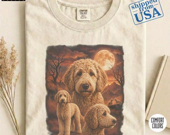 Vintage Goldendoodle Ivory Comfort Colors® Shirt, 90s Bootleg Style Dog Tee, Goldendoodle Mom Gift, Retro Dog Lover Shirt, Moon Dog Meme Tee